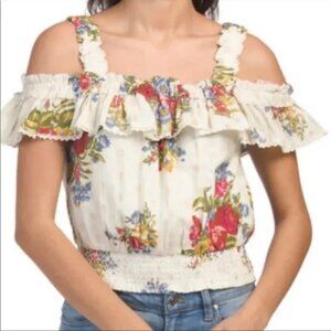 House Of Harlow 1960 Helena Ivory Floral Ruffle Top, Size Small